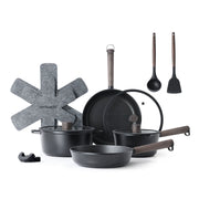 Sensarte Premium Pot and Pan Set, 13-Piece, Dishwasher & Oven Safe, Non Toxic, PFOA/PFOS Free, Black, White