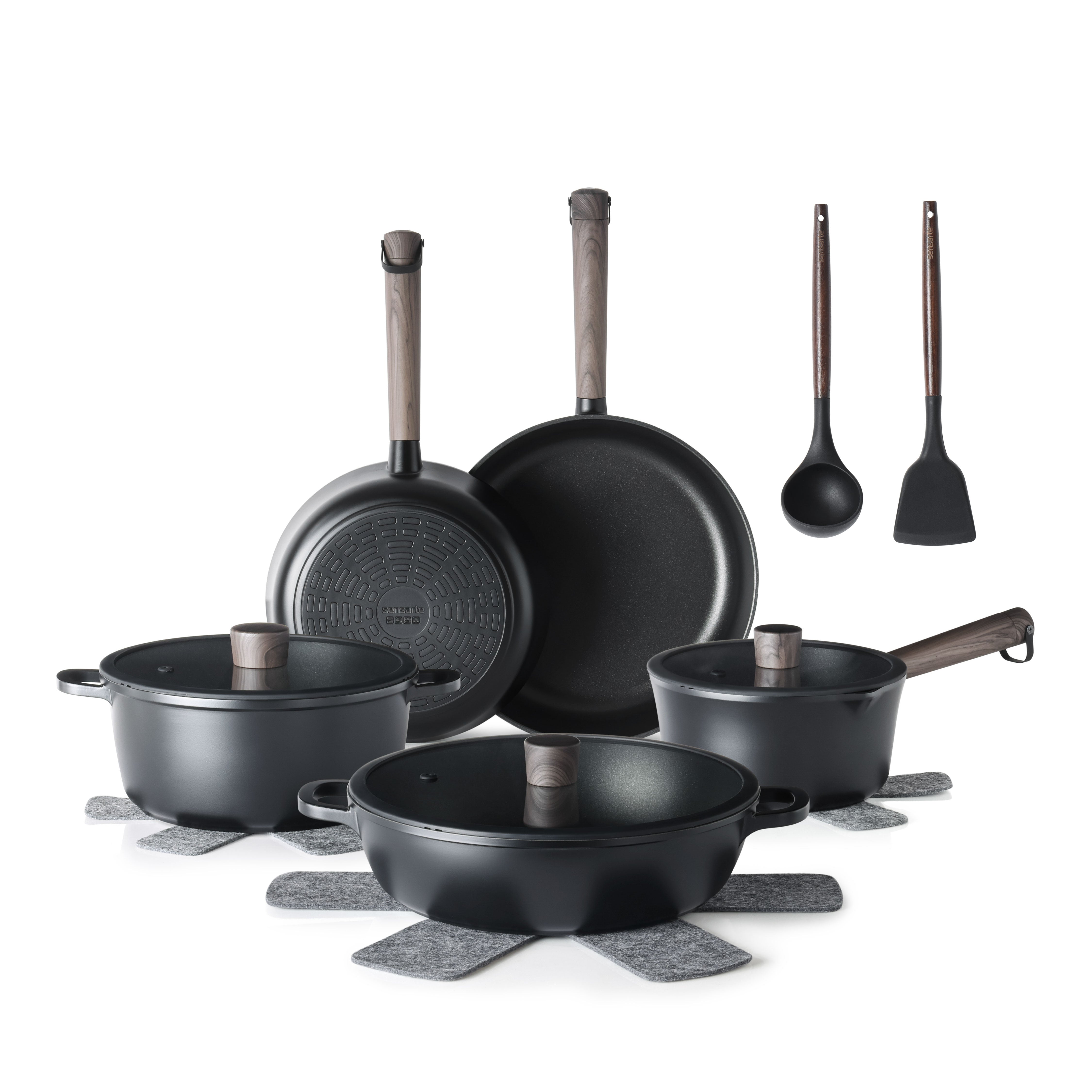 Sensarte 15-Piece Nonstick Pots and Pans Cookware Set, Dishwasher-Safe, PFOA/PFOS-Free, Black Finish