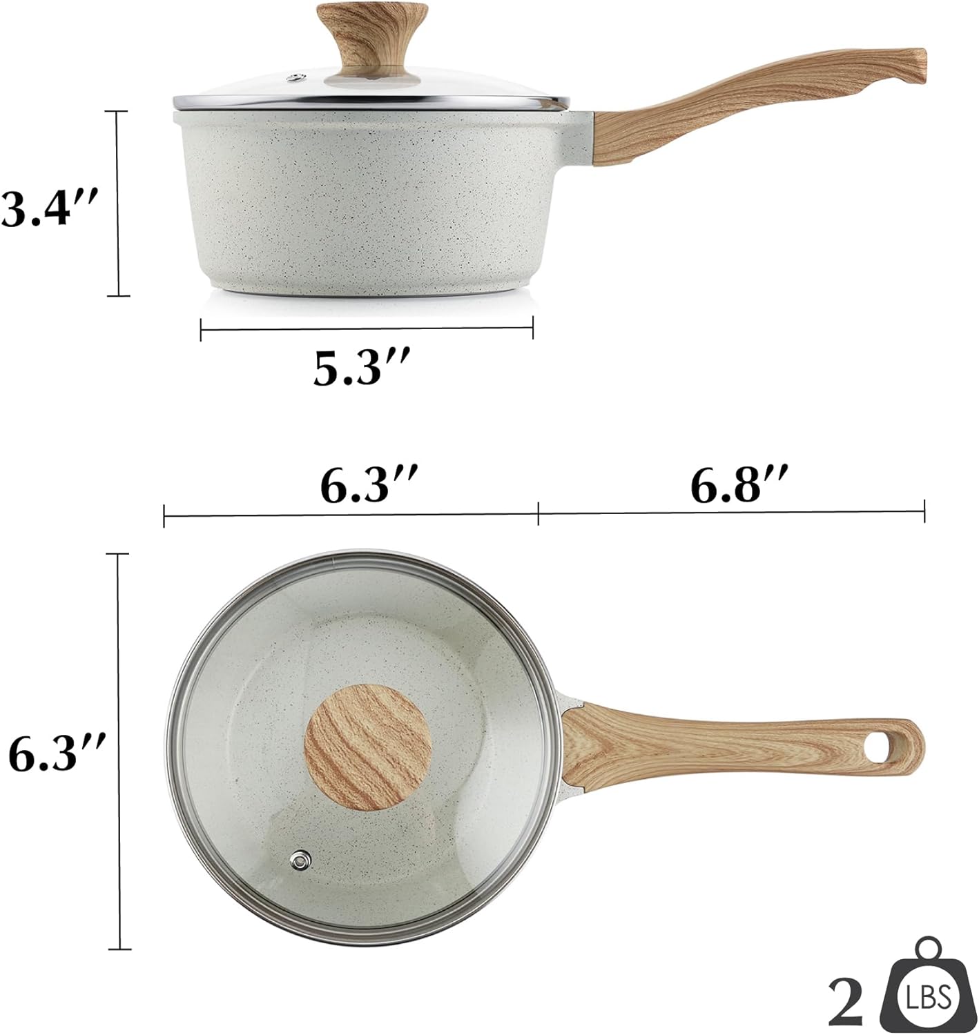 Sensarte Ceramic Nonstick Saucepan with Lid, 1.5/2/2.5/3-Quarts, Cooking Pot with Stay Cool Handle, Induction Compatible, Granite Coating, Free of Intentionally Added PTFE/PFOA/PFAS