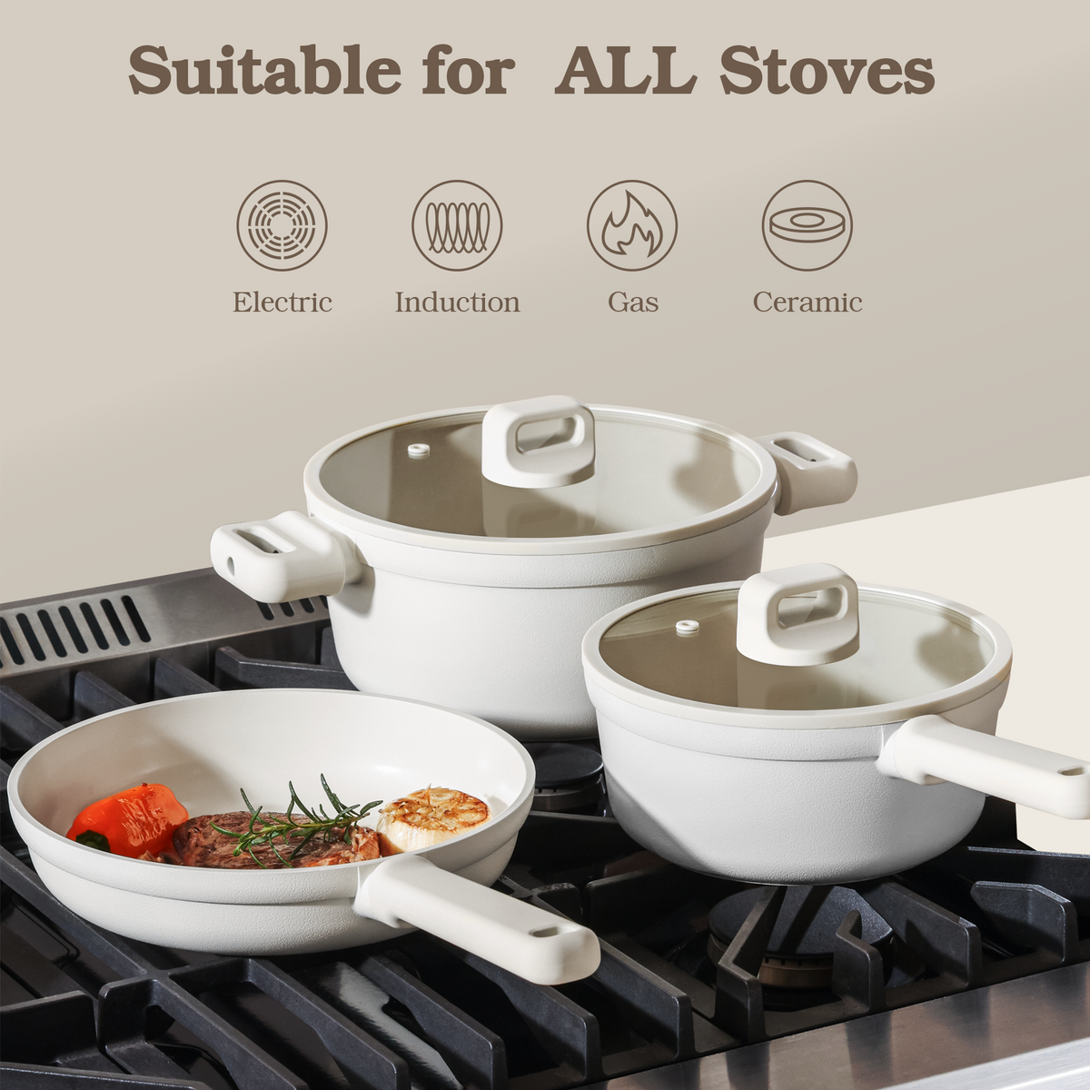 SENSARTE Ceramic Pots and Pans Set Nonstick, 20Pcs Cookware Set, White