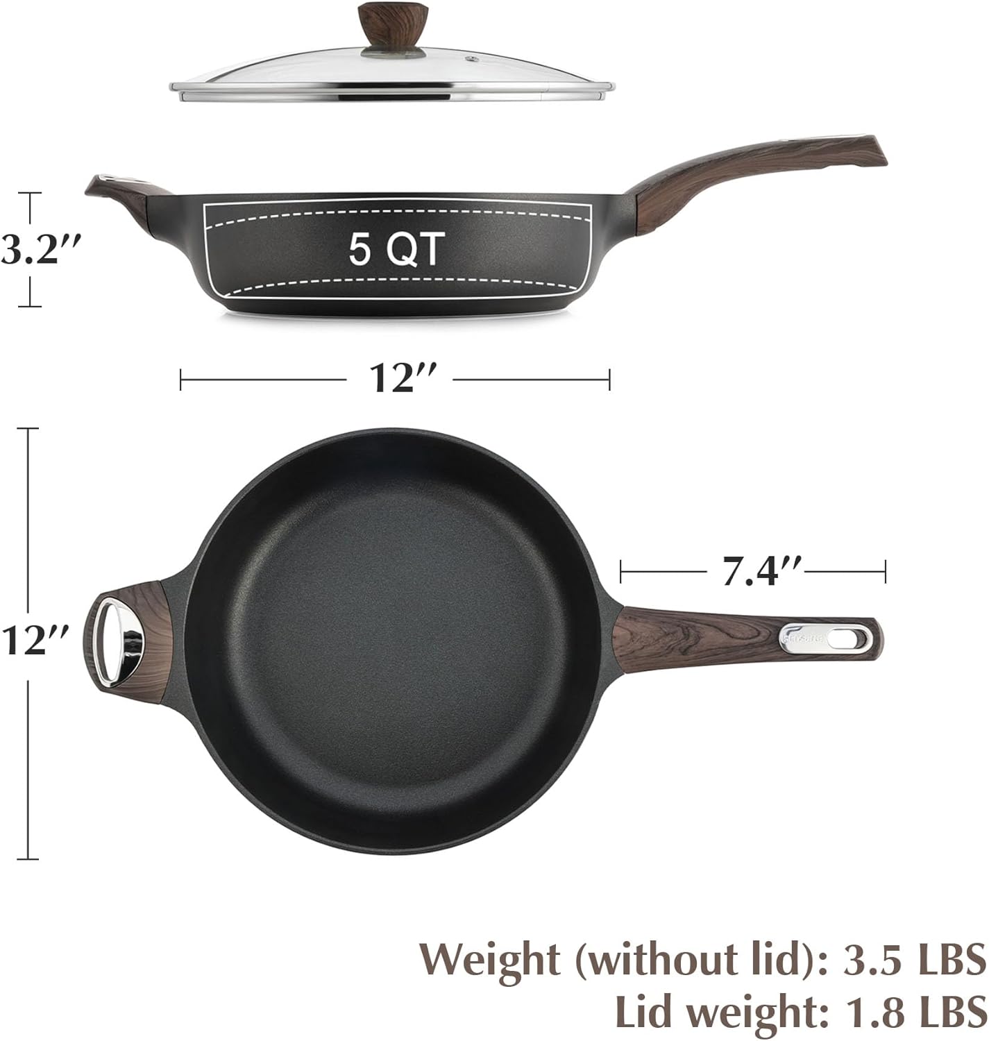 Sensarte Duramax Pots and Pans Set Non stick, Non toxic Healthy Induction Cookware Sets, 14 Pcs Non Stick Kitchen Cooking Set with Frying Pans Set & Saucepan, PFOA/PFOS Free, Black