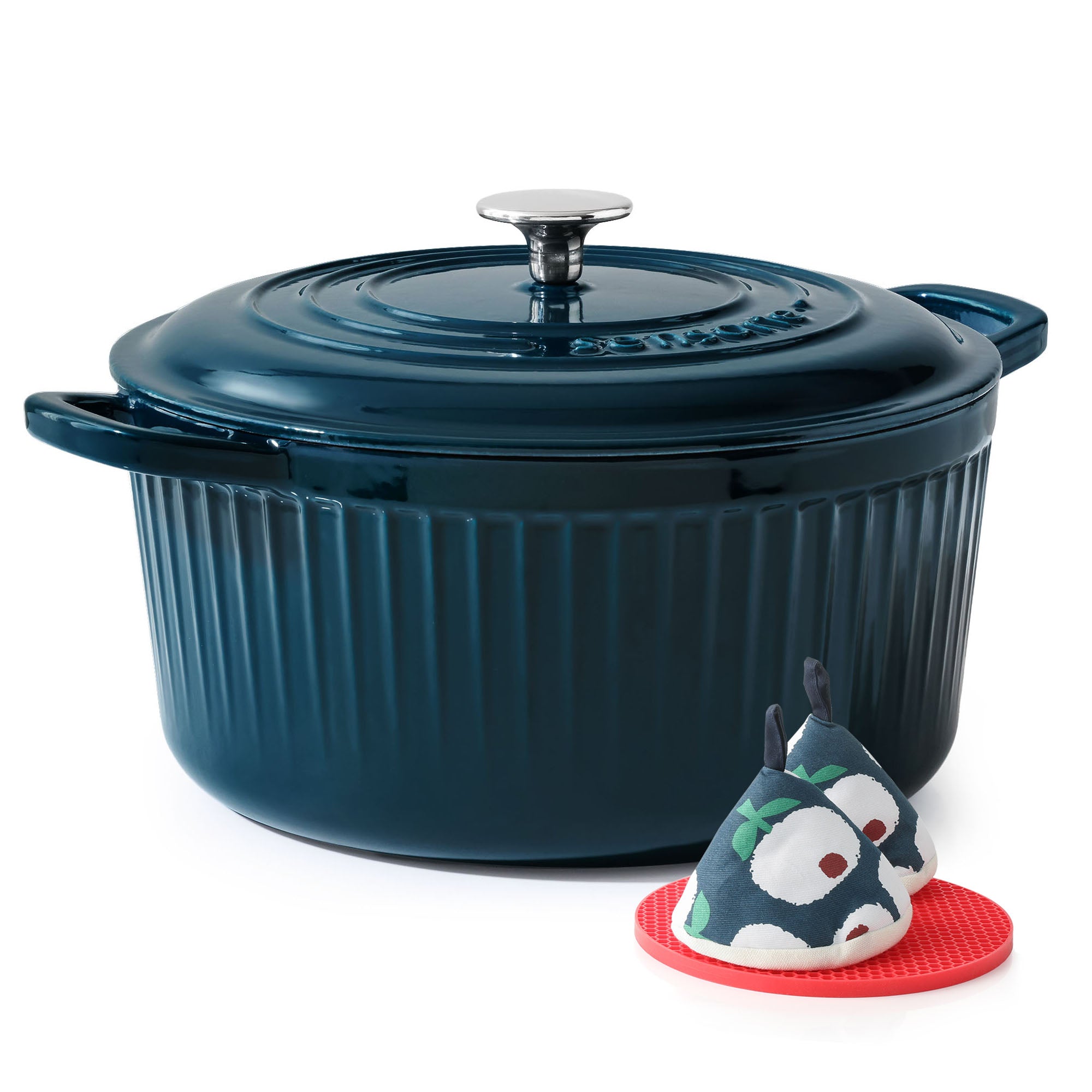 Sensarte Enameled Cast Iron Dutch Oven Pot with Lid 3.5/5.5/6.5 Quart Heavy-Duty Round Dual Handles Kitchen Pot with Cotton Potholders & Silicone Trivet, Pot for Bread Baking, Stews, Braising, Roasting, Oven Safe up to 500°F, White/Burgundy/Emerald/Pink