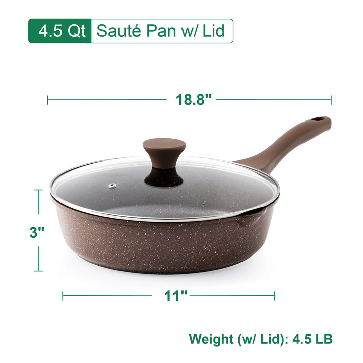 Sensarte Complete 16-Piece Nonstick Granite Cookware Set, Oven Safe & Lightweight