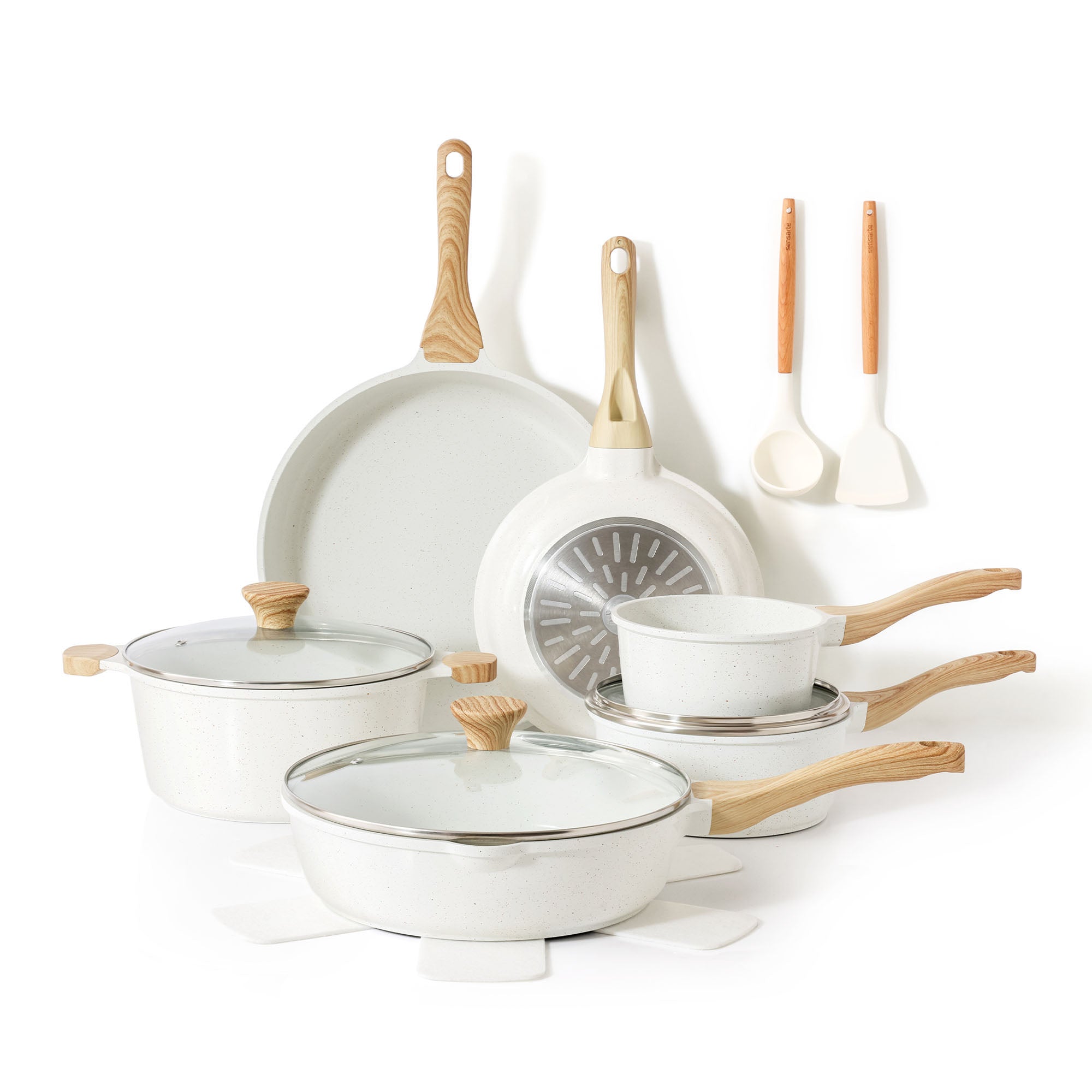 Sensarte 16-Piece Ceramic Cookware, Nonstick Surface, Even Heat Distribution, All Stove Compatible