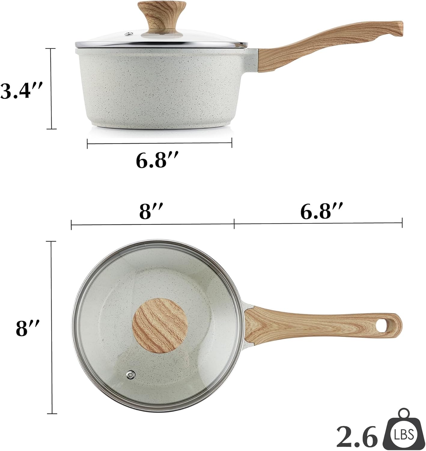 Sensarte Ceramic Nonstick Saucepan with Lid, 1.5/2/2.5/3-Quarts, Cooking Pot with Stay Cool Handle, Induction Compatible, Granite Coating, Free of Intentionally Added PTFE/PFOA/PFAS