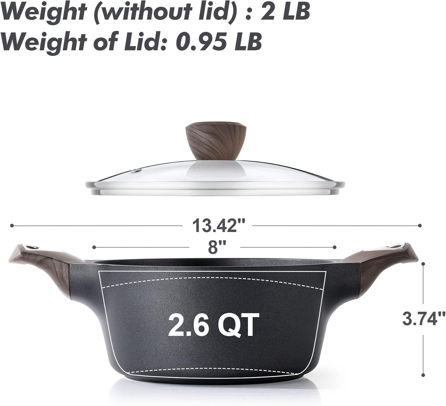 Sensarte Duramax Nonstick Stock Pot Casserole with Lid, Durable Cast Aluminum Base