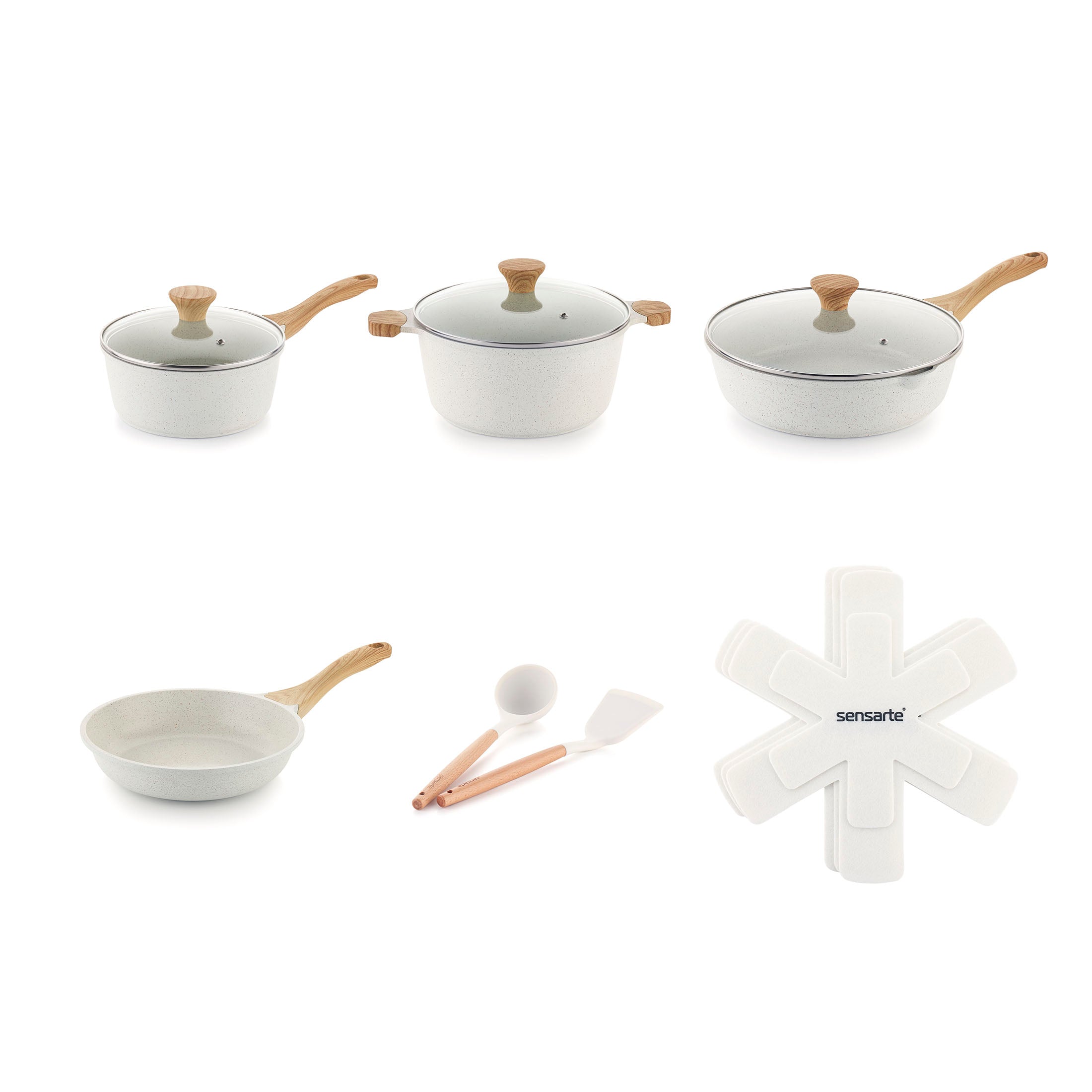 Sensarte 17-Piece Nonstick Ceramic Cookware Set, Compatible Stackable Design
