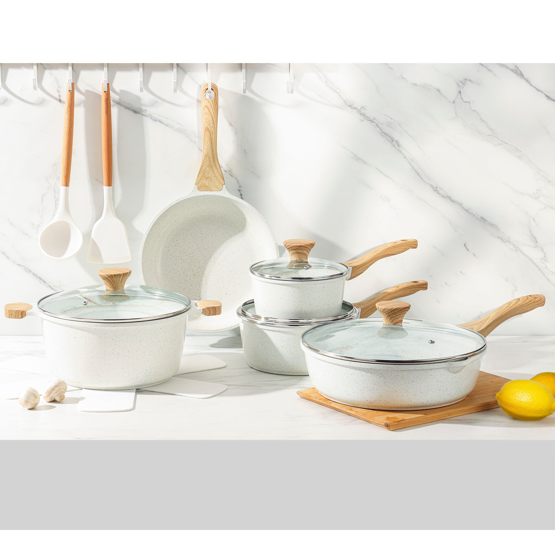 Sensarte 17-Piece Nonstick Ceramic Cookware Set, Compatible Stackable Design