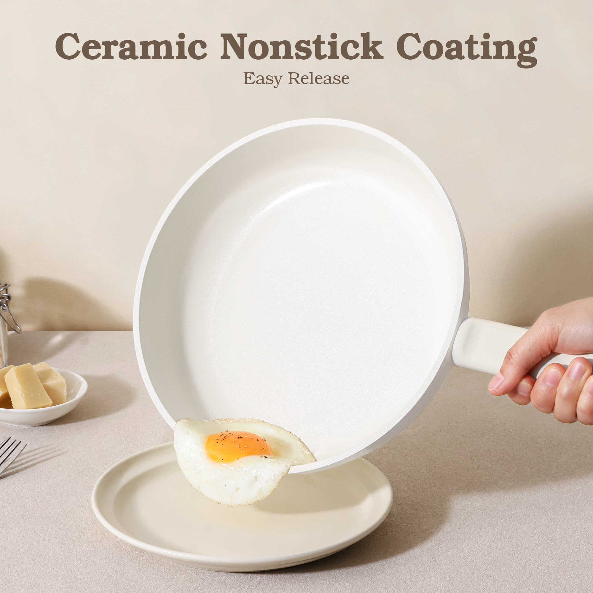 SENSARTE Ceramic Pots and Pans Set Nonstick, 20Pcs Cookware Set, White