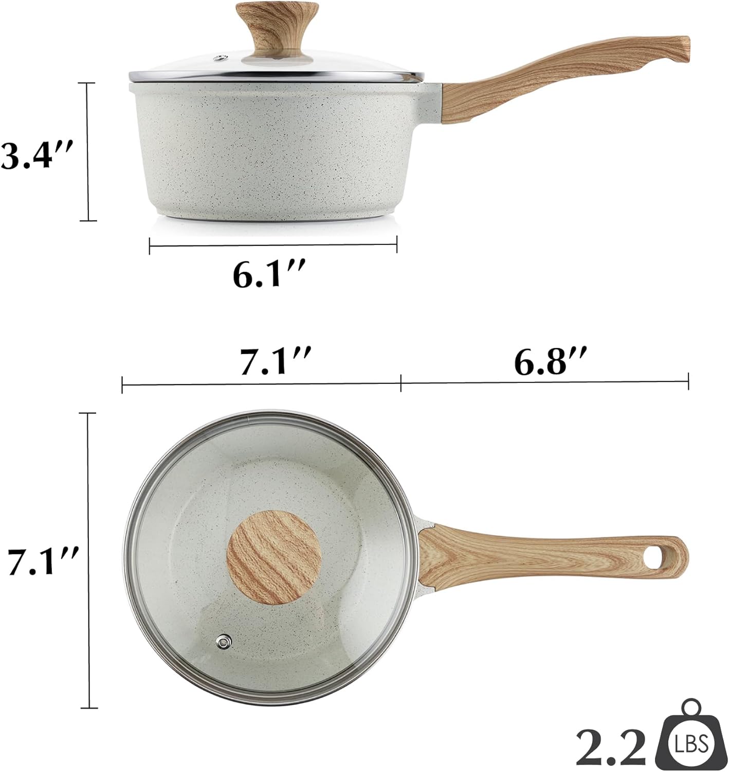 Sensarte Ceramic Nonstick Saucepan with Lid, 1.5/2/2.5/3-Quarts, Cooking Pot with Stay Cool Handle, Induction Compatible, Granite Coating, Free of Intentionally Added PTFE/PFOA/PFAS