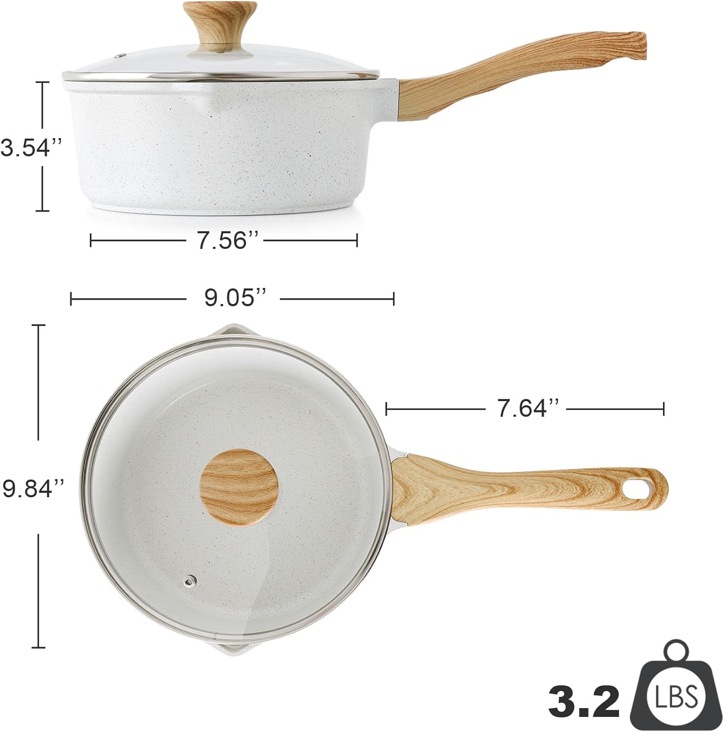 Sensarte Ceramic Nonstick Saucepan with Lid, 1.5/2/2.5/3-Quarts, Cooking Pot with Stay Cool Handle, Induction Compatible, Granite Coating, Free of Intentionally Added PTFE/PFOA/PFAS