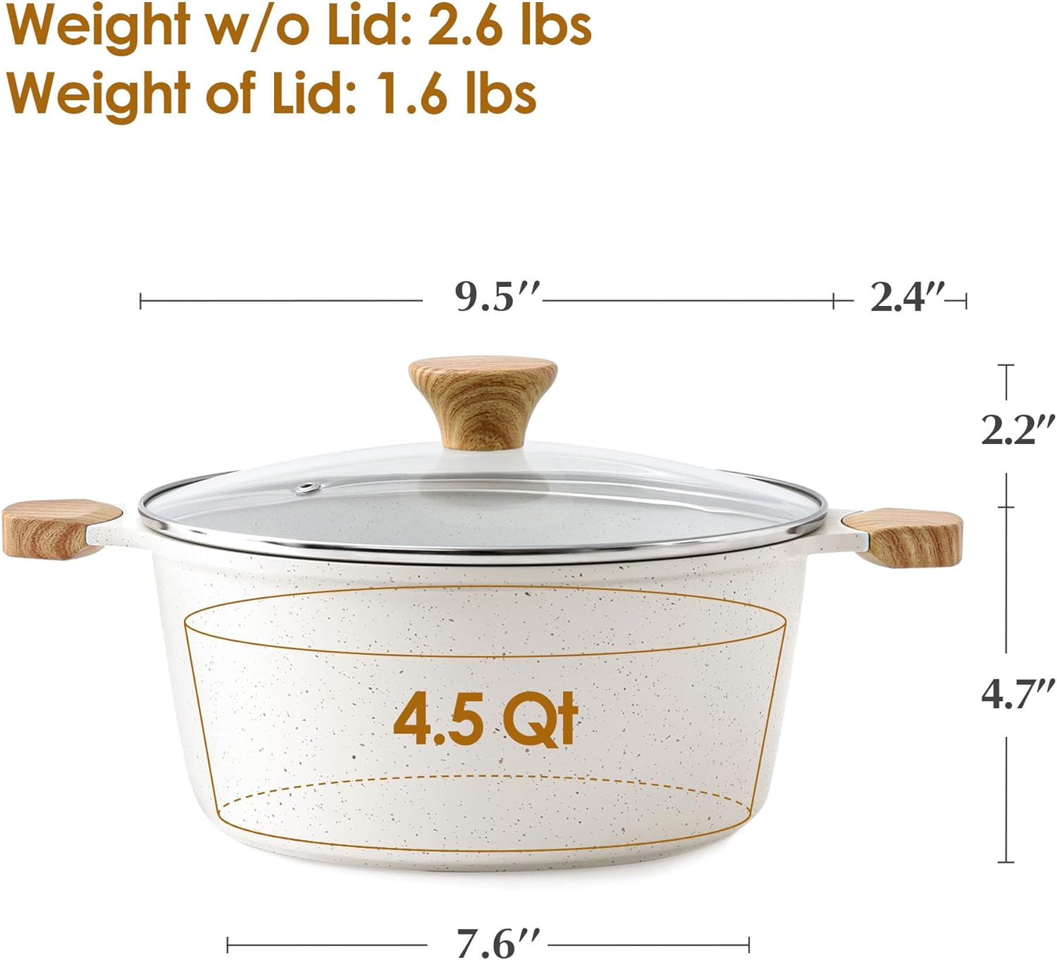 Sensarte Ceramic Nonstick Stock Pot with Lid, 4.5/7-Quart Induction Cooking Pot with Tempered Glass Lid, Stew Pot for Soup and Oatmeal, Pasta Casserole, PFOA PFAS PTFE Free, White