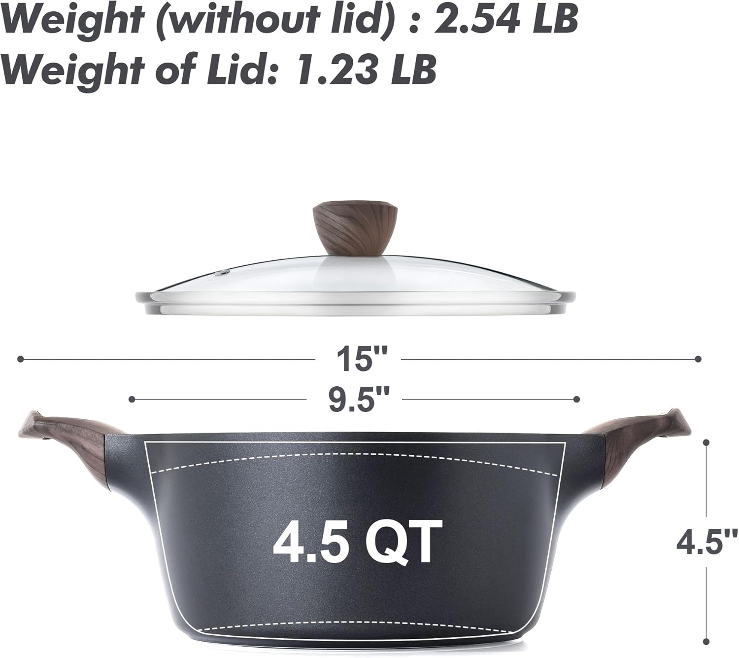 Sensarte Duramax Nonstick Stock Pot Casserole with Lid, Durable Cast Aluminum Base