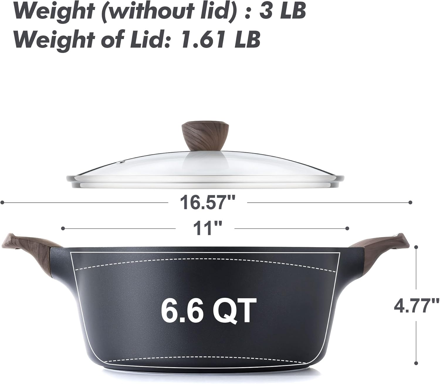 Sensarte Duramax Nonstick Stock Pot Casserole with Lid, Durable Cast Aluminum Base