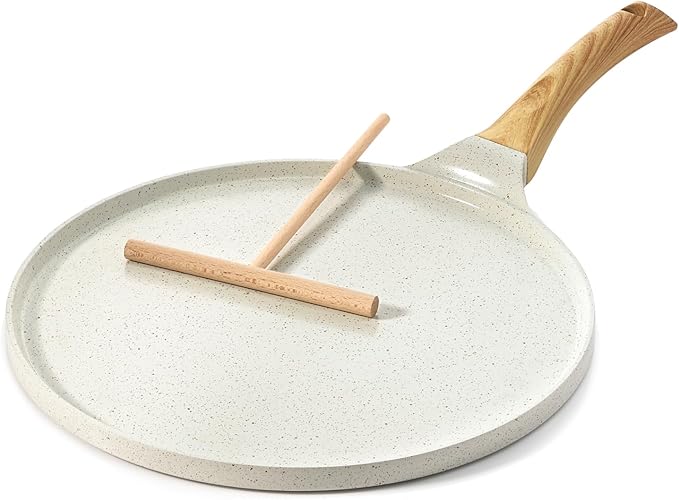 Sensarte Nonstick Crepe Pan with Spreader, 10/12-Inch Natural Ceramic Coating Dosa Pan Pancake Flat Skillet Tawa Griddle, Induction Compatible