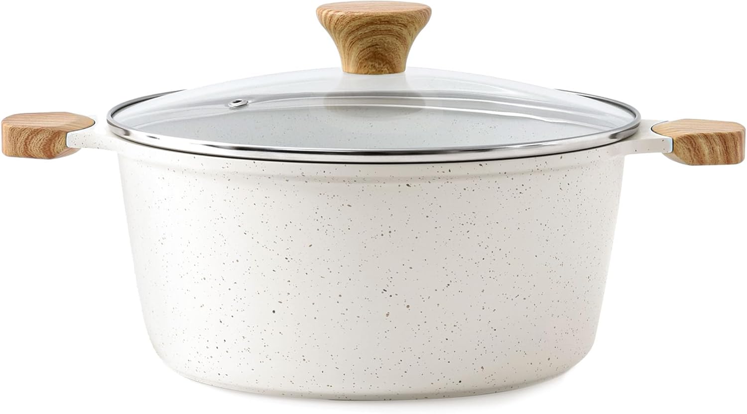 Sensarte Ceramic Nonstick Stock Pot with Lid, 4.5/7-Quart Induction Cooking Pot with Tempered Glass Lid, Stew Pot for Soup and Oatmeal, Pasta Casserole, PFOA PFAS PTFE Free, White