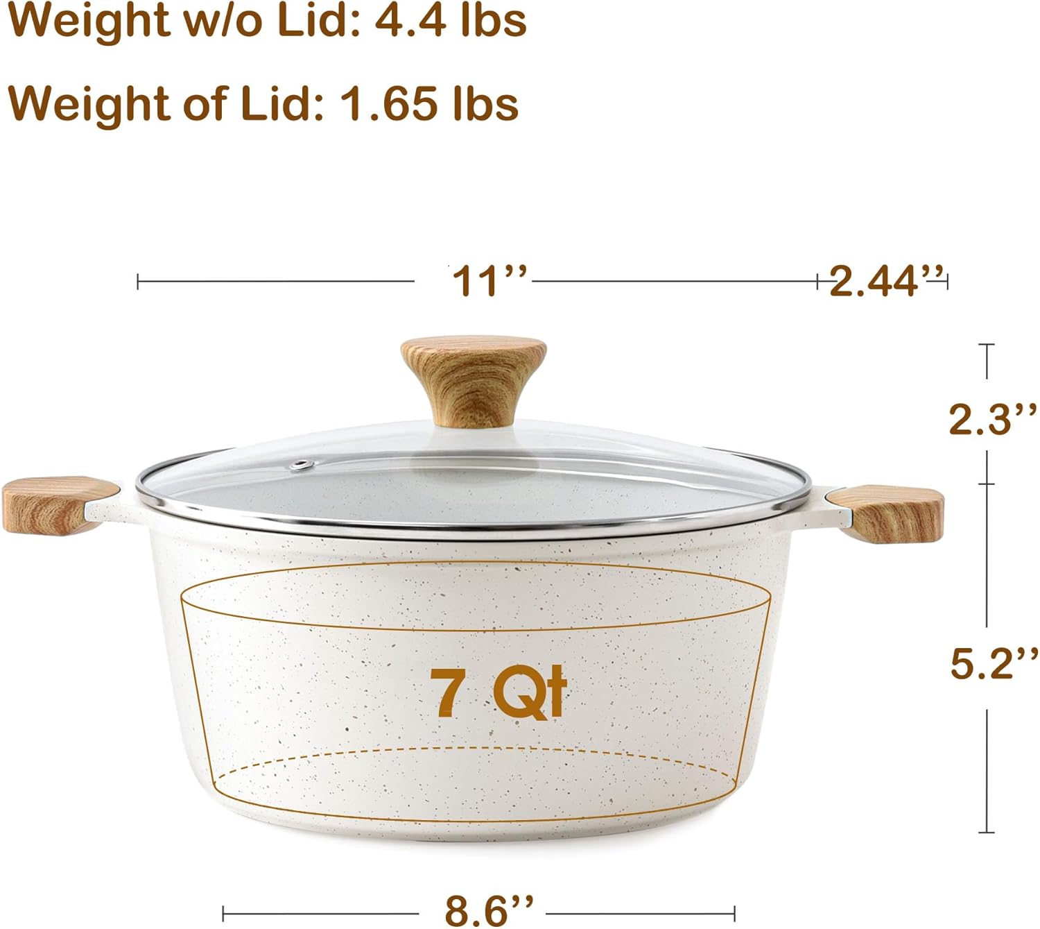 Sensarte Ceramic Nonstick Stock Pot with Lid, 4.5/7-Quart Induction Cooking Pot with Tempered Glass Lid, Stew Pot for Soup and Oatmeal, Pasta Casserole, PFOA PFAS PTFE Free, White