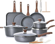Sensarte Nonstick Cookware Set 23-Piece, Non Stick Pots and Pans Set with Swiss Granite Coating, Healthy Kitchen Cooking Set, Stay-Cool Handles