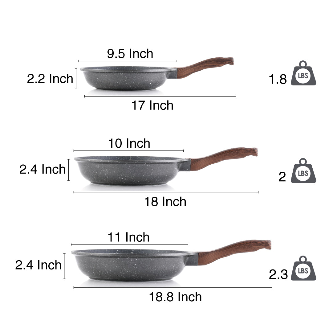 Sensarte Multi‑Size Granite Nonstick Frying Pan Skillet with Lid (8/9.5/10/11/12.5-Inch)