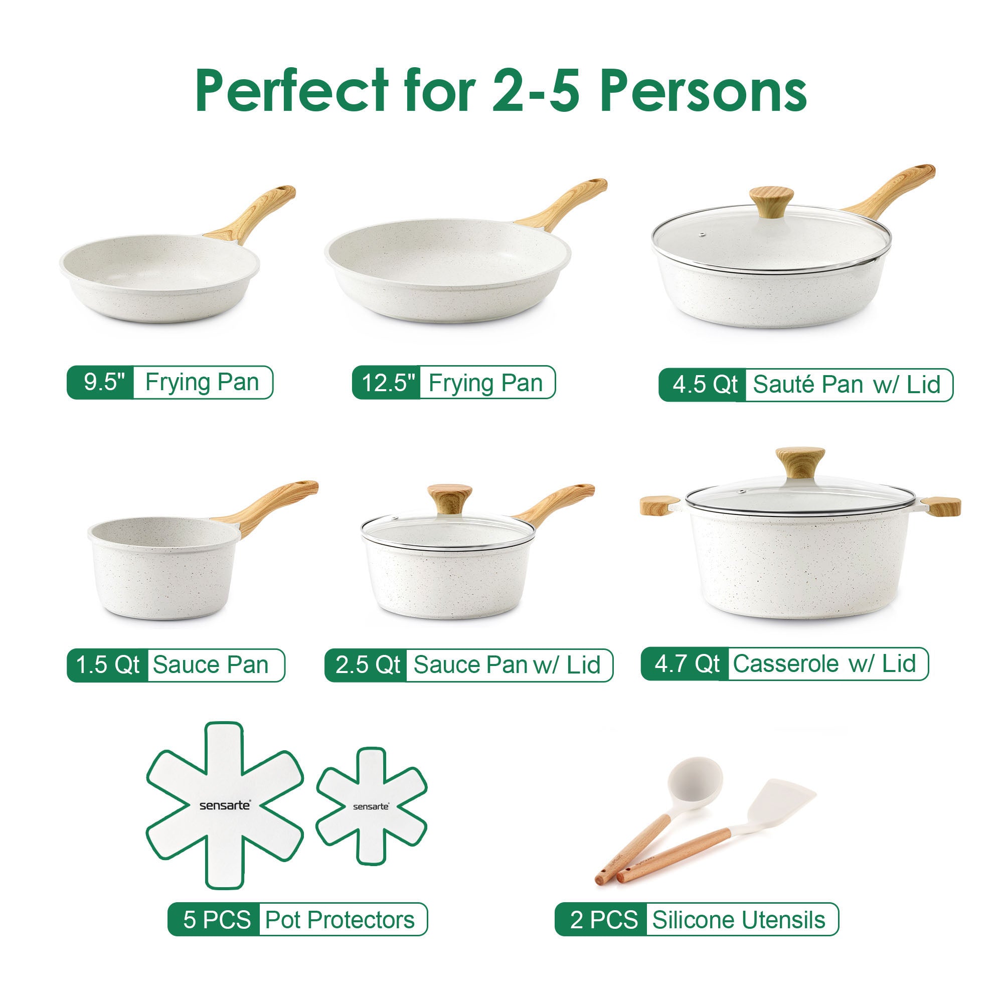 Sensarte 16-Piece Ceramic Cookware, Nonstick Surface, Even Heat Distribution, All Stove Compatible