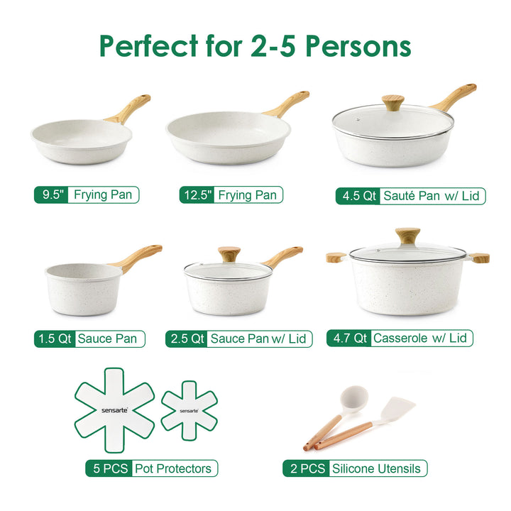 Sensarte 16-Piece Ceramic Cookware, Nonstick Surface, Even Heat Distribution, All Stove Compatible