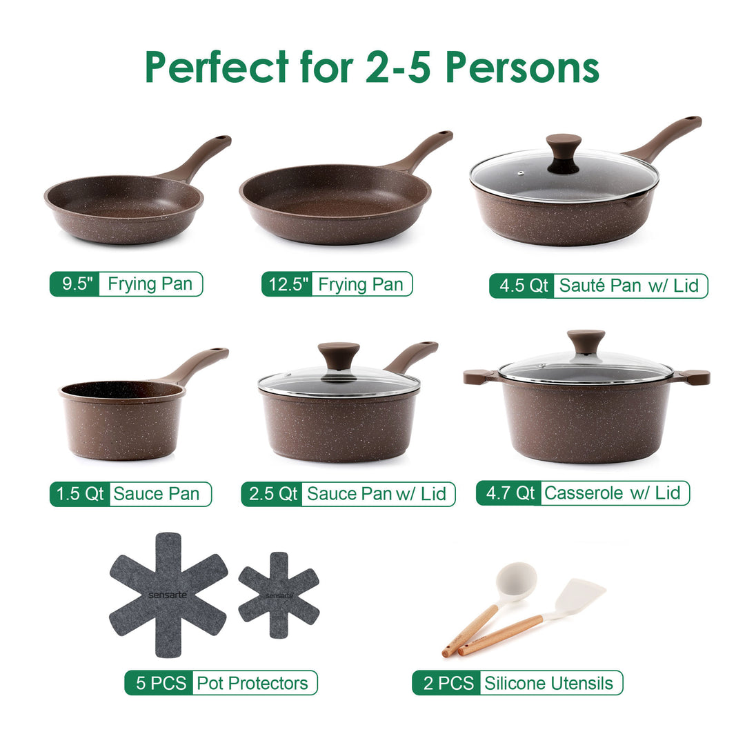Sensarte Complete 16-Piece Nonstick Granite Cookware Set, Oven Safe & Lightweight