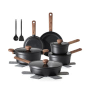 Sensarte Nonstick Pots and Pans Set 17pcs, Healthy Induction Cookware Set, Kitchen Cooking Set with Skillets & Saucepans, Stay-cool Handles, Dishwasher Safe, PFOA PFOS Free, Matte Black