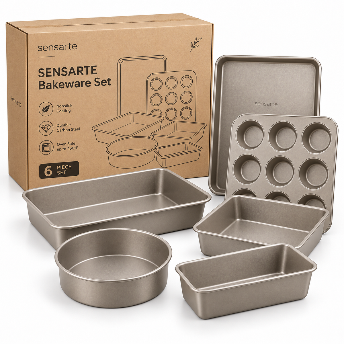 SENSARTE Carbon Steel Nonstick Bakeware Set 6pcs