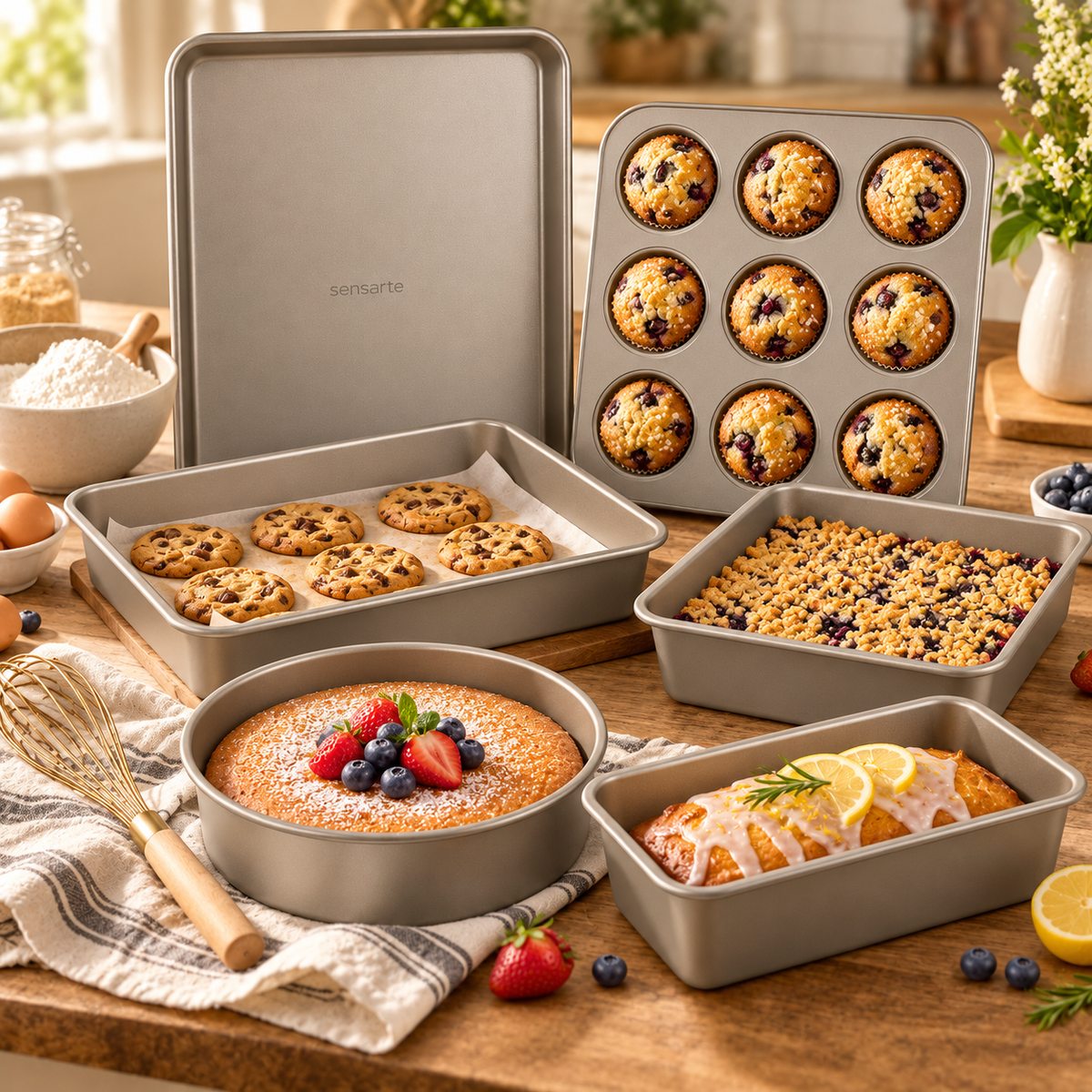 SENSARTE Carbon Steel Nonstick Bakeware Set 6pcs