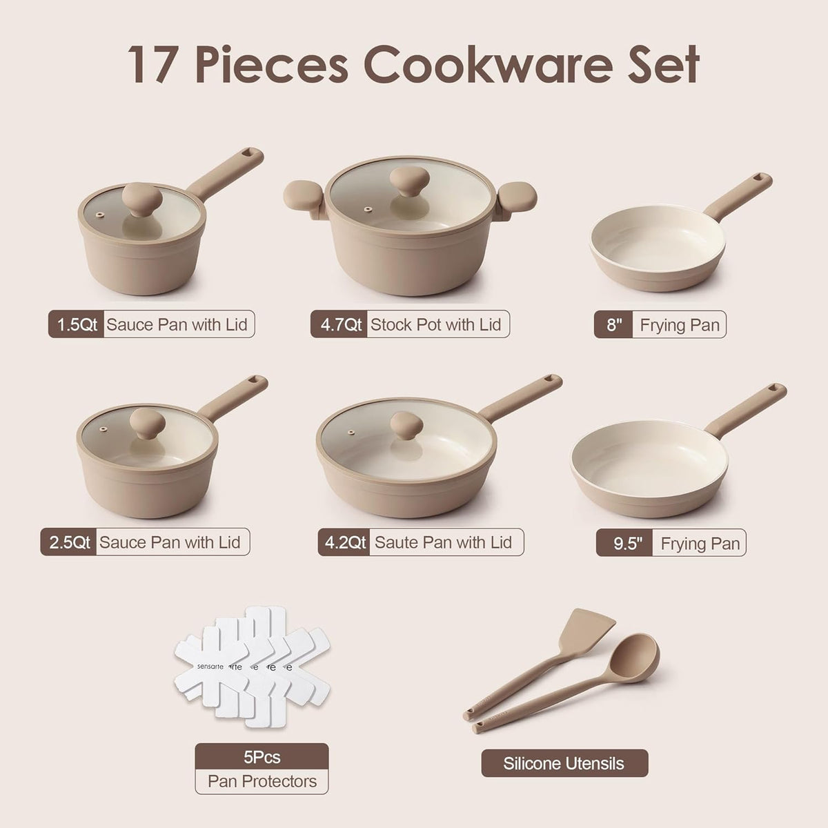 Homesense Cookware Pots Sensarte Ceramic Nonstick Pots and Pans Set 17pcs, Healthy Induction C ...