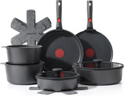 Sensarte Red-Dot 17 Piece Pots and Pans Cookware Set, Nonstick Detachable Handle, Induction Thermo-Signal, Non Stick for RV, Dishwasher ＆ Oven Safe