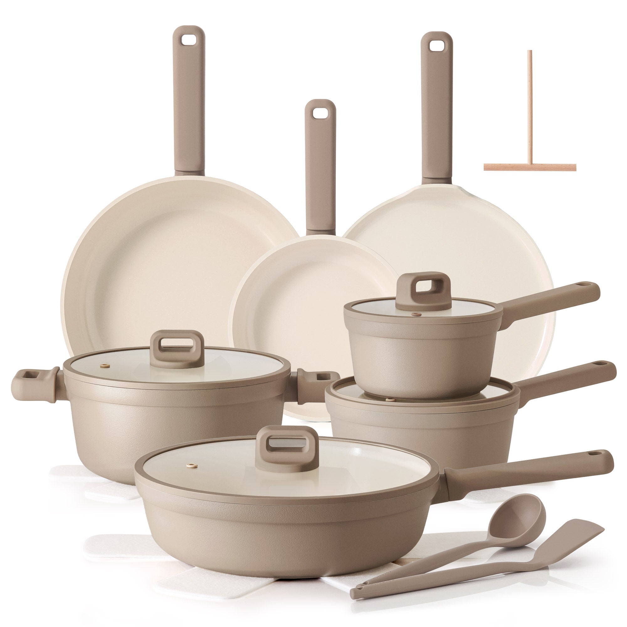SENSARTE Ceramic Pots and Pans Set Nonstick, 20Pcs Cookware Set, Taupe