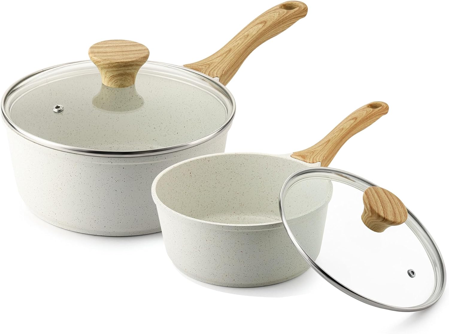 Sensarte Ceramic Nonstick Saucepan with Lid, 1.5/2/2.5/3-Quarts, Cooking Pot with Stay Cool Handle, Induction Compatible, Granite Coating, Free of Intentionally Added PTFE/PFOA/PFAS