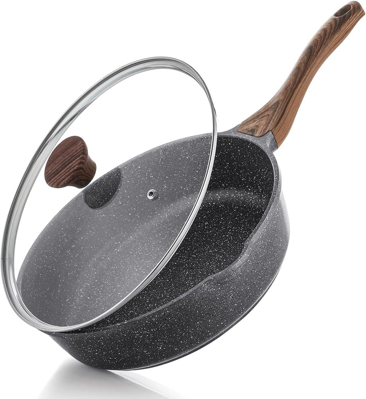 SENSARTE Granite Nonstick Deep Frying Pan Skillet, 10/11/12-inch Saute Pan with Lid, Stay-cool Handle, Chef Pan Healthy Stone Cookware Cooking Pan, Induction Compatible, PFOA Free