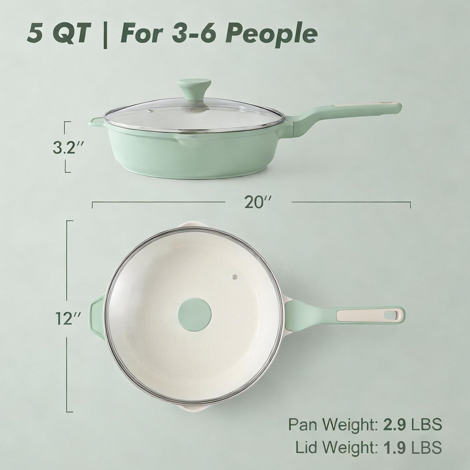 Sensarte Ceramic Nonstick Deep Frying Pan Skillet with Lid  (10/11/12-Inch), Compatible Base
