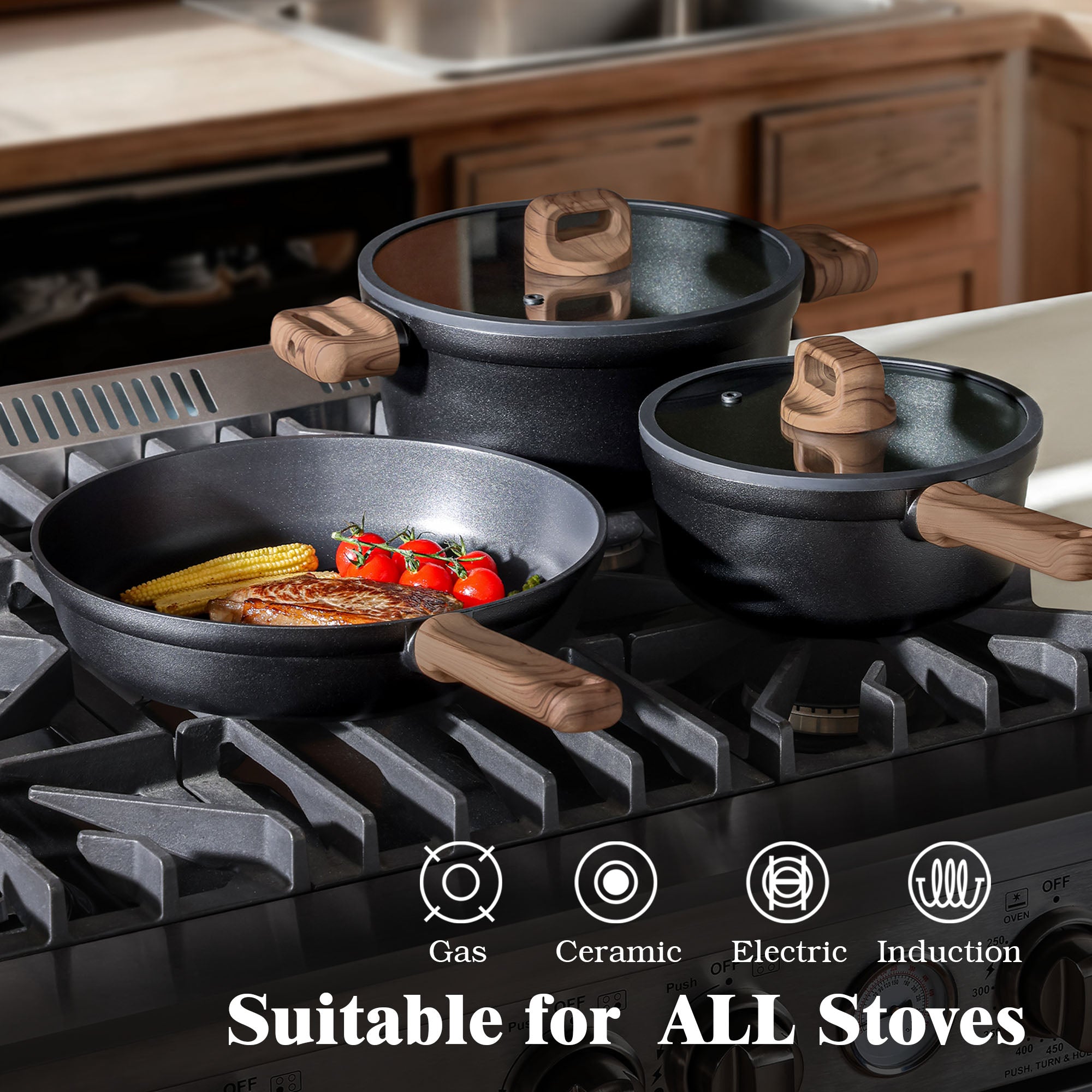 SENSARTE 20Pcs Nonstick Pots and Pans Set, Black Titanium Cookware Set