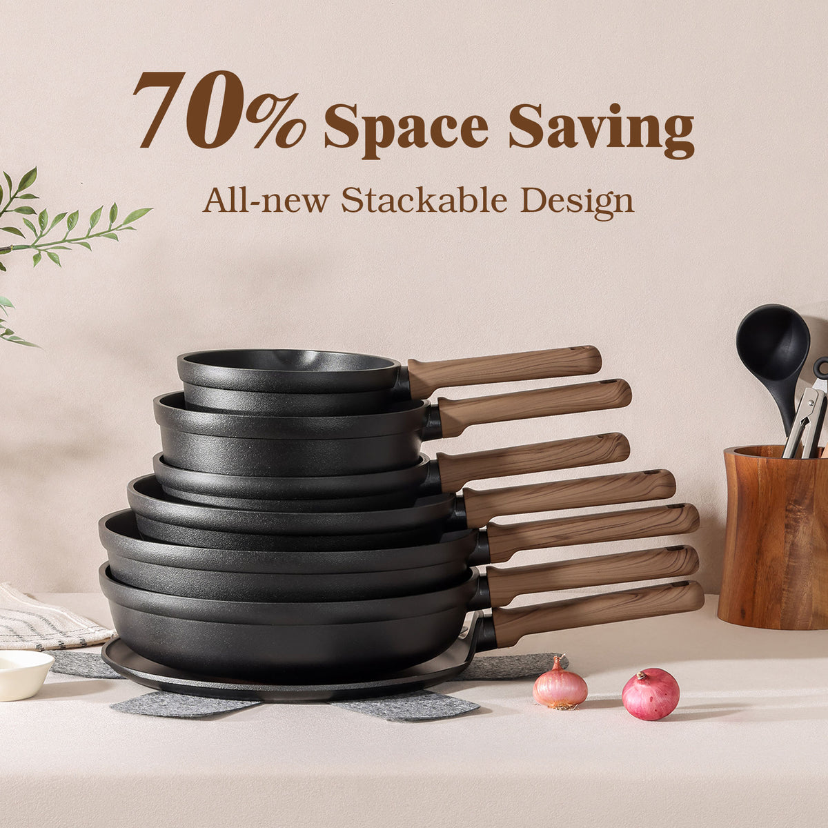 SENSARTE 20Pcs Nonstick Pots and Pans Set, Black Titanium Cookware Set