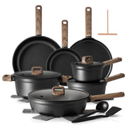 SENSARTE 20Pcs Nonstick Pots and Pans Set, Black Titanium Cookware Set
