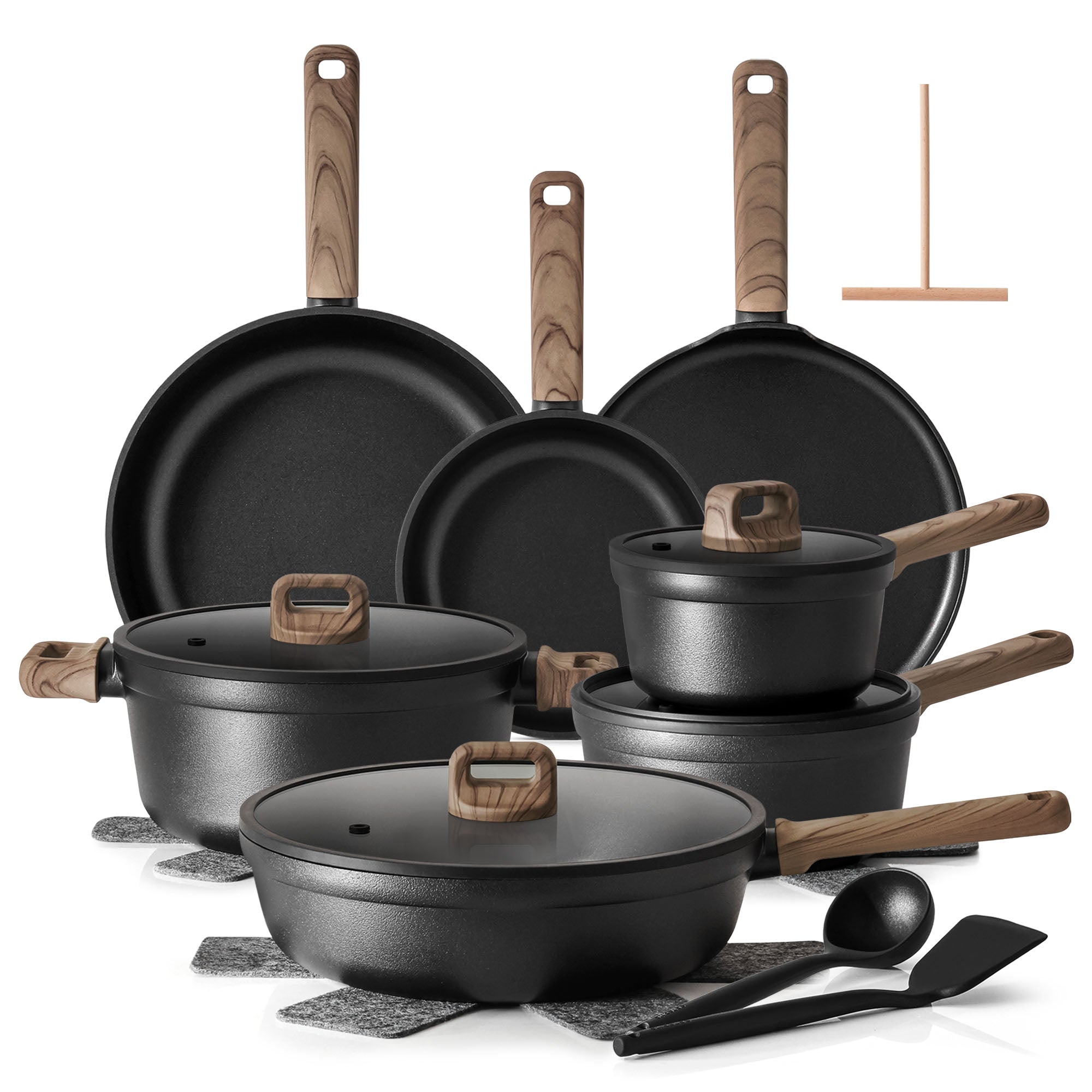 SENSARTE 20Pcs Nonstick Pots and Pans Set, Black Titanium Cookware Set