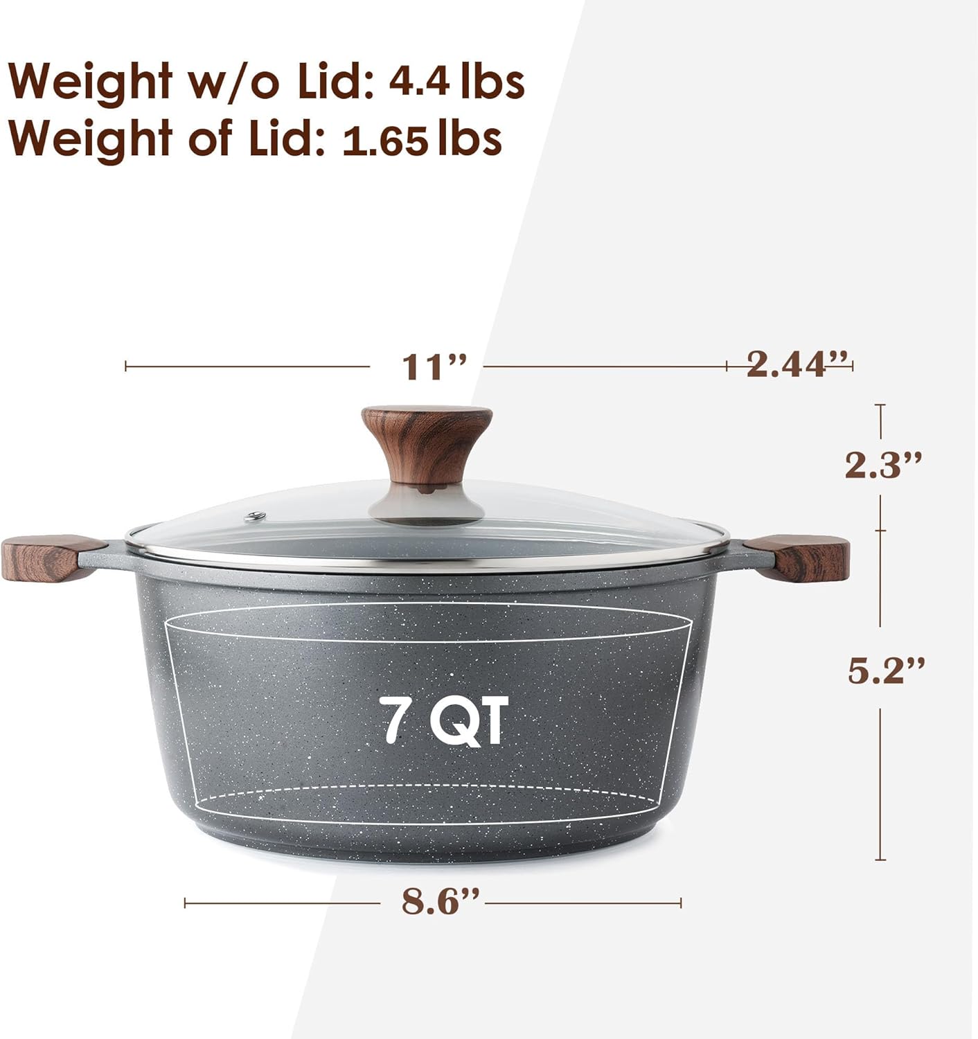 Sensarte Nonstick Dutch Oven (4.5/7QT), Induction Stock Pot Swiss Nonstick Granite Coating, Stew Pot, Healthy Cooking Pot with Lid, PFOA Free