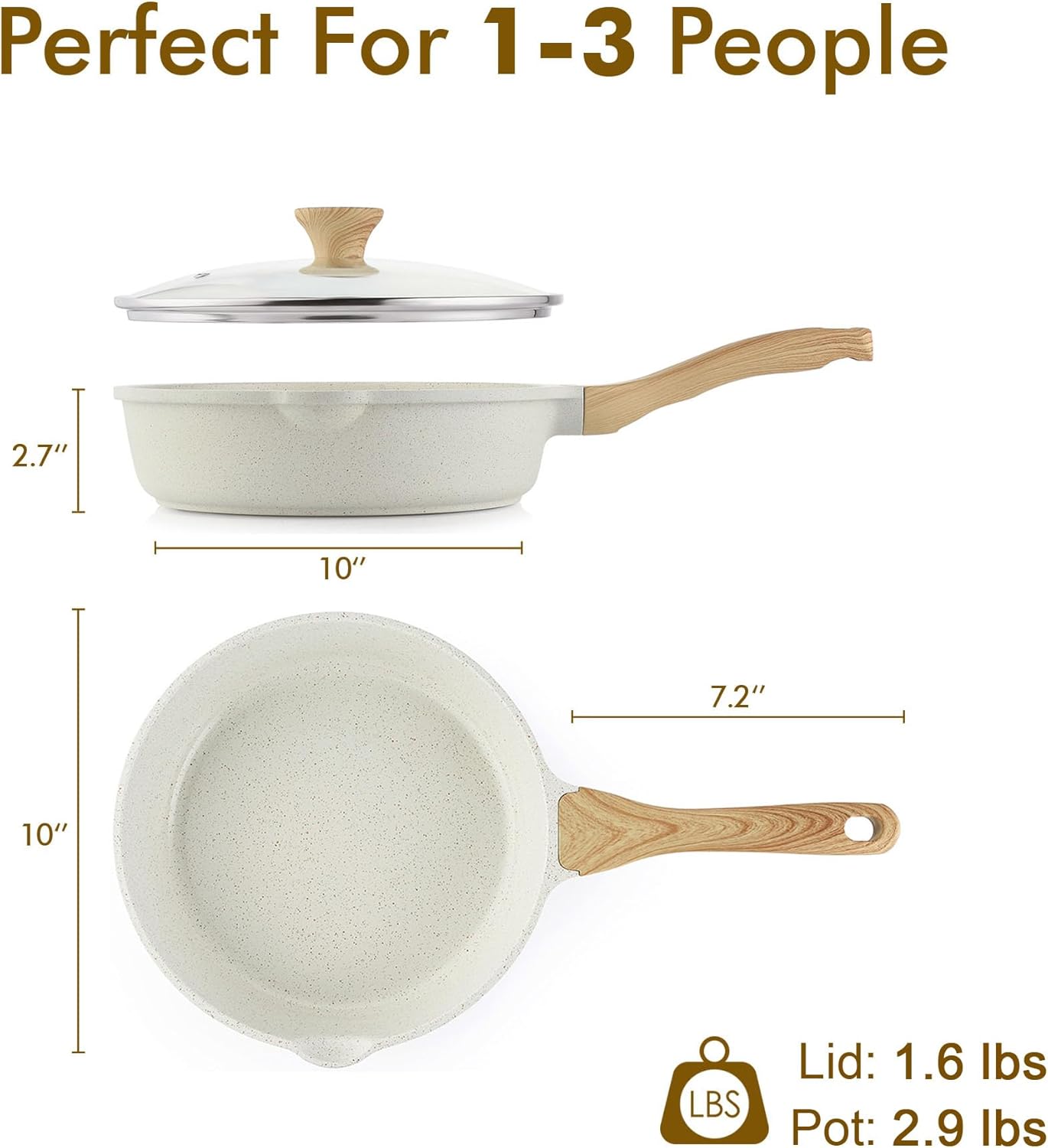 Sensarte Ceramic Nonstick Deep Frying Pan Skillet with Lid  (10/11/12-Inch), Compatible Base