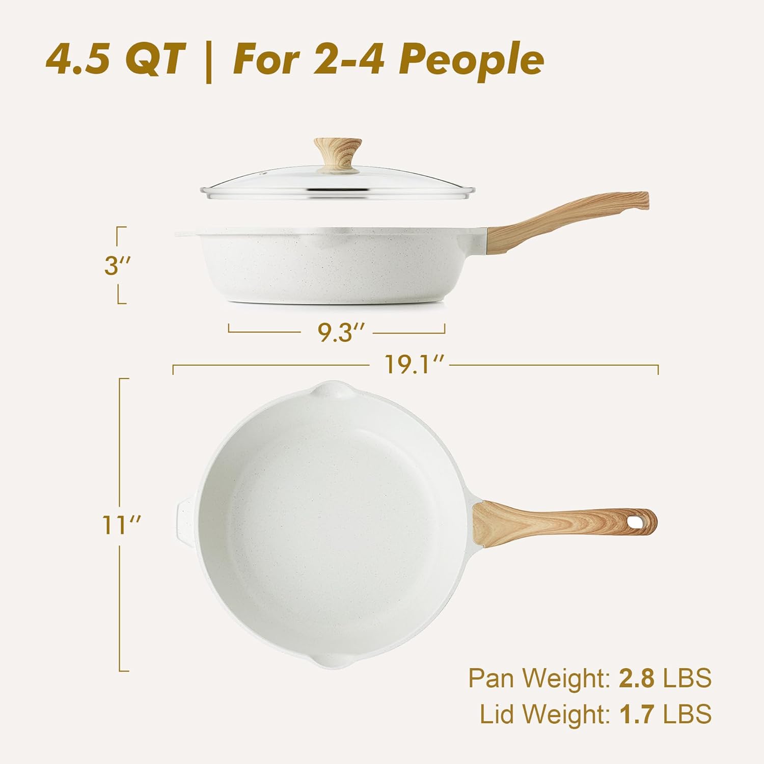 Sensarte Ceramic Nonstick Deep Frying Pan Skillet with Lid  (10/11/12-Inch), Compatible Base