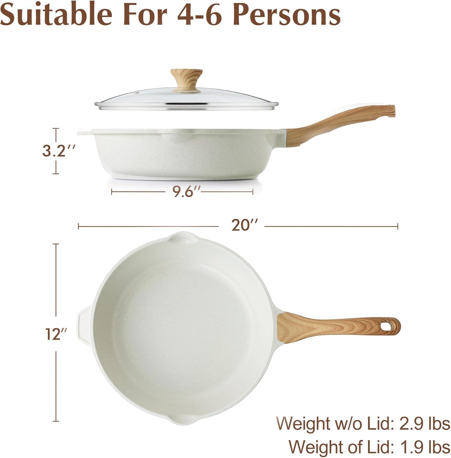 Sensarte Ceramic Nonstick Deep Frying Pan Skillet with Lid  (10/11/12-Inch), Compatible Base