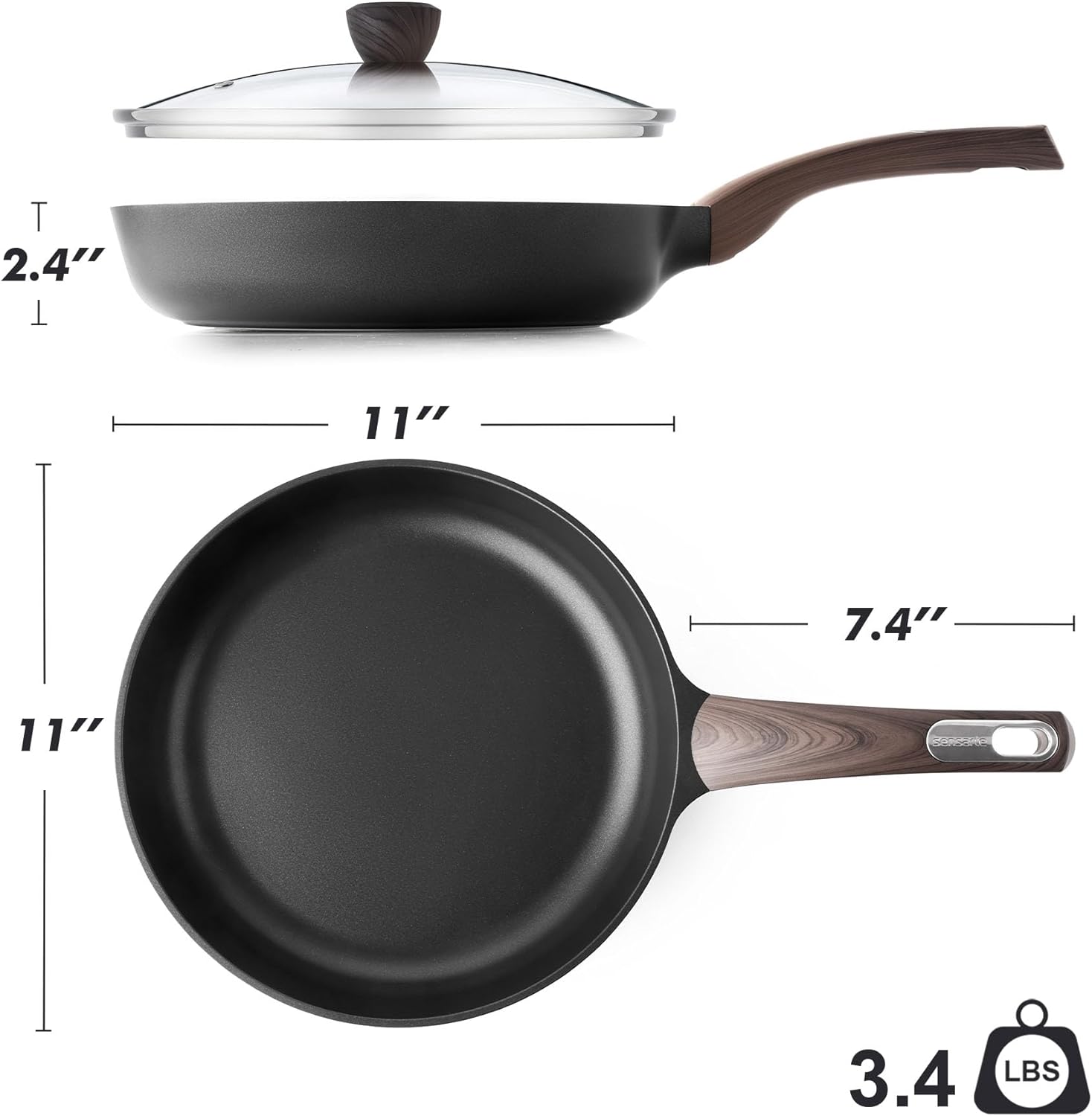 Sensarte Duramax Nonstick Frying Pan Skillet with Lid, 8/9.5/11/12.5-Inch Non Stick Pan Omelette Pans, Healthy Kitchen Cooking Chef's Pan with Cover, Free of Intentionally Added PFOA/PFOS, Induction Compatible, Black