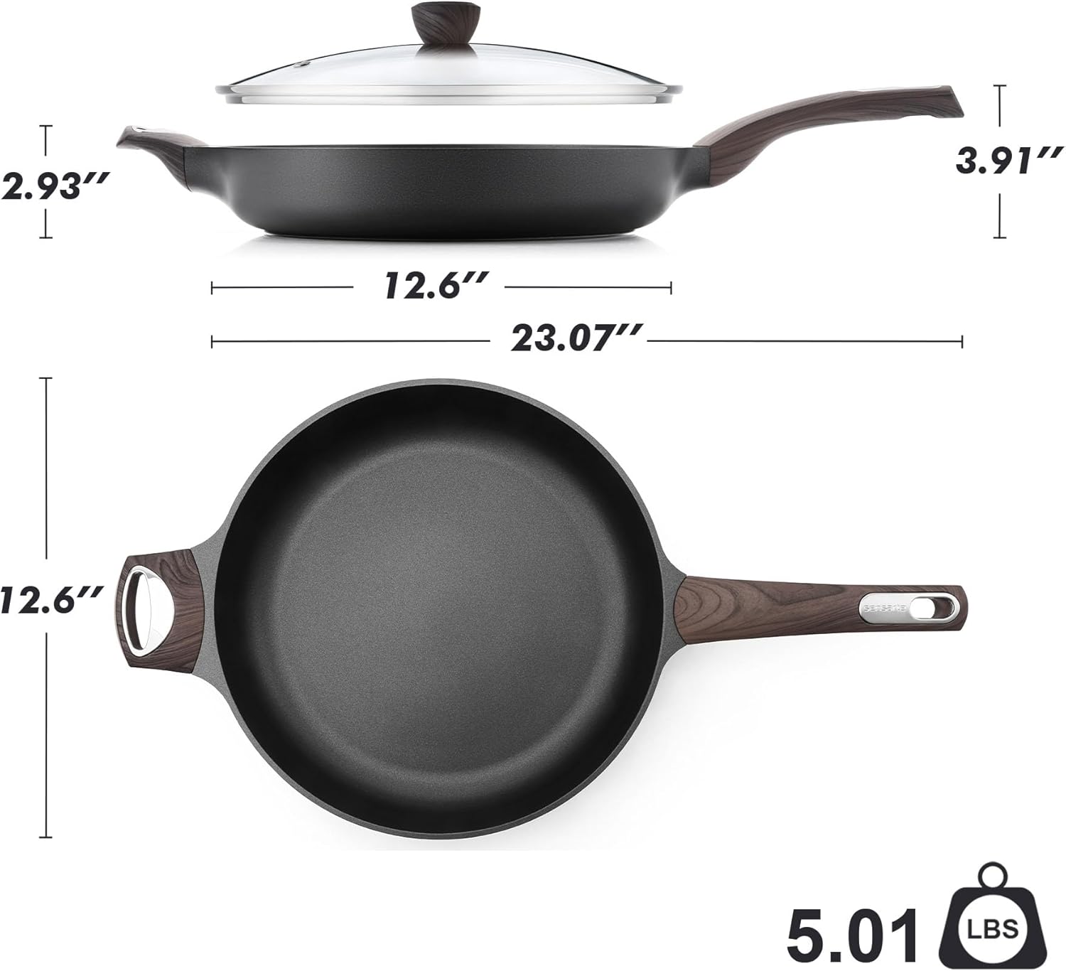 Sensarte Duramax Nonstick Frying Pan Skillet with Lid, 8/9.5/11/12.5-Inch Non Stick Pan Omelette Pans, Healthy Kitchen Cooking Chef's Pan with Cover, Free of Intentionally Added PFOA/PFOS, Induction Compatible, Black