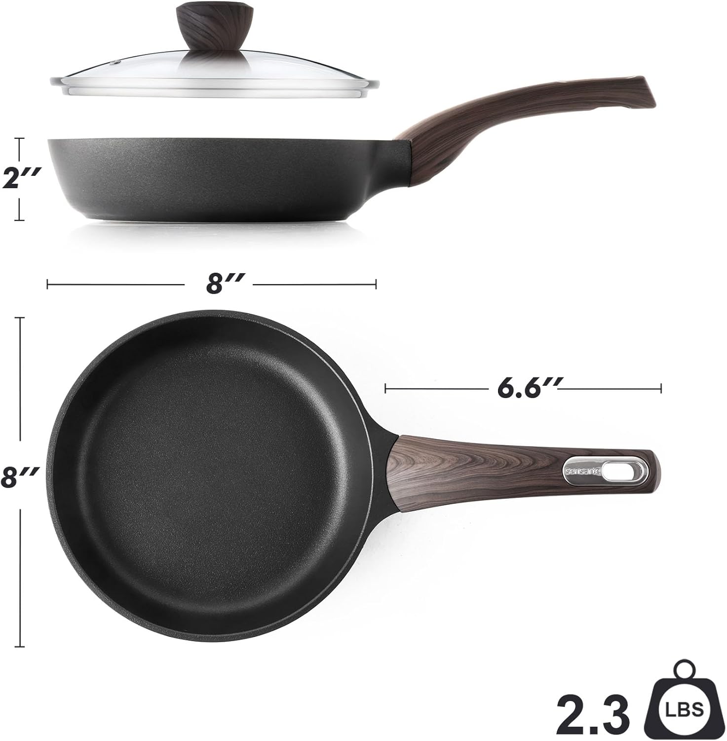 Sensarte Duramax Nonstick Frying Pan Skillet with Lid, 8/9.5/11/12.5-Inch Non Stick Pan Omelette Pans, Healthy Kitchen Cooking Chef's Pan with Cover, Free of Intentionally Added PFOA/PFOS, Induction Compatible, Black